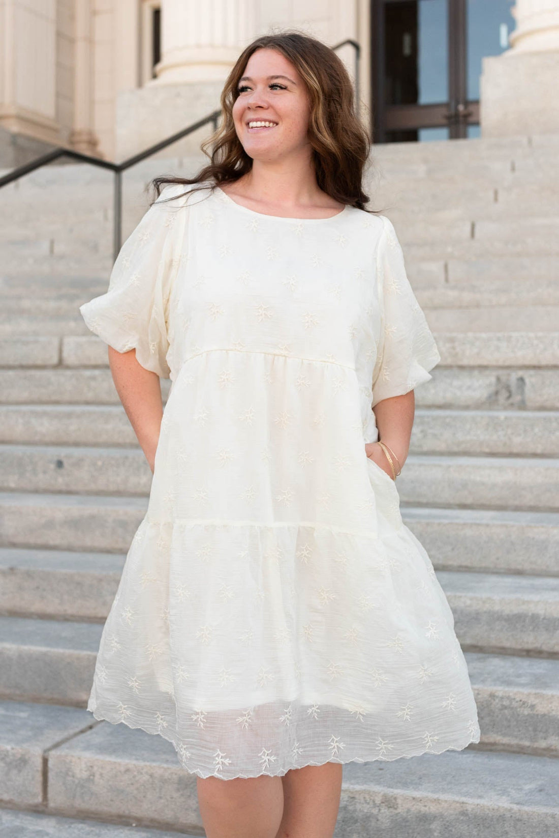 Sarai Cream Floral Puff Sleeve Dress