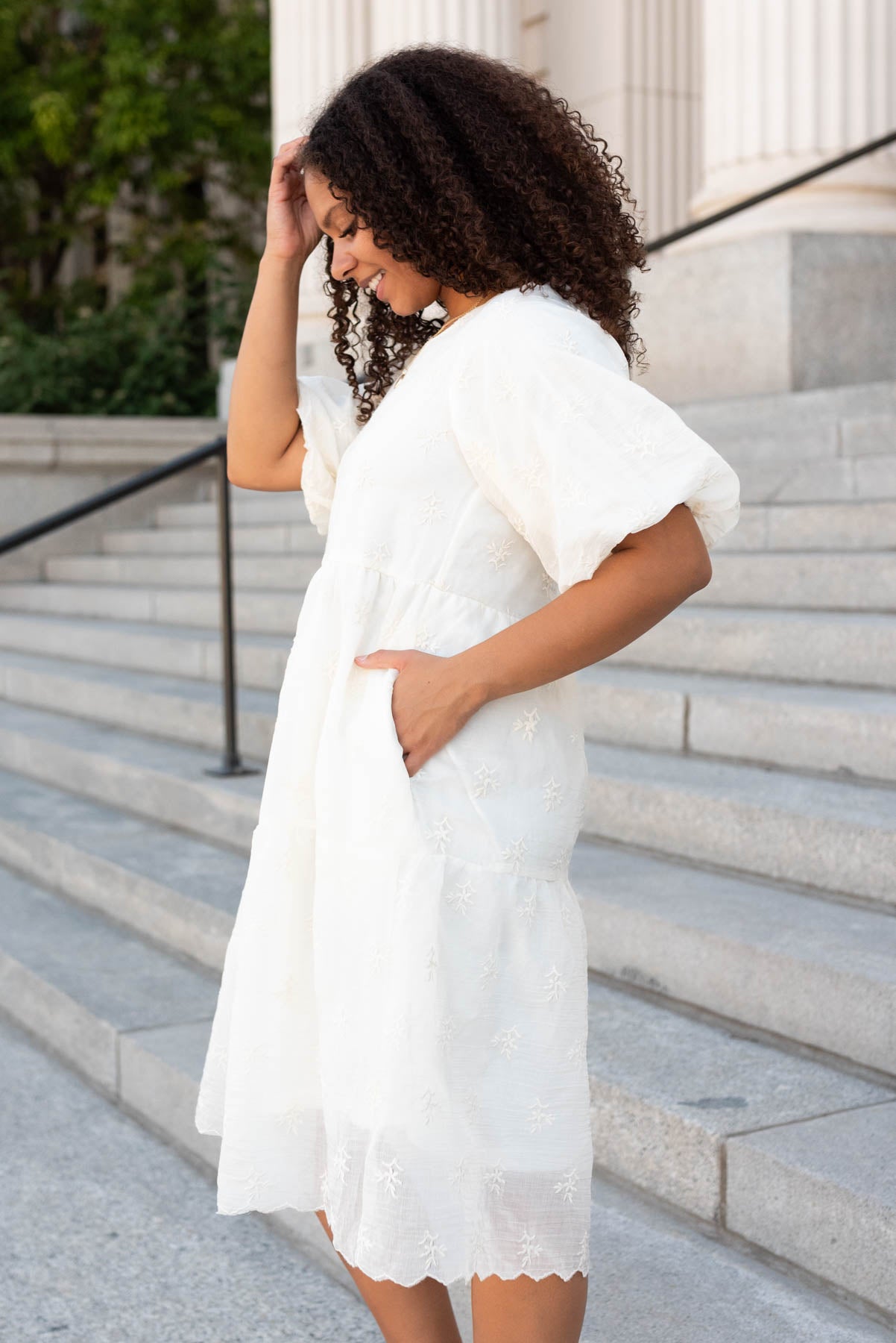 Sarai Cream Floral Puff Sleeve Dress