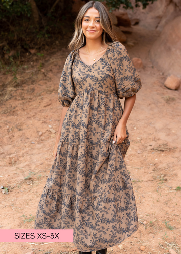 Savannah Brown Floral Tiered Dress
