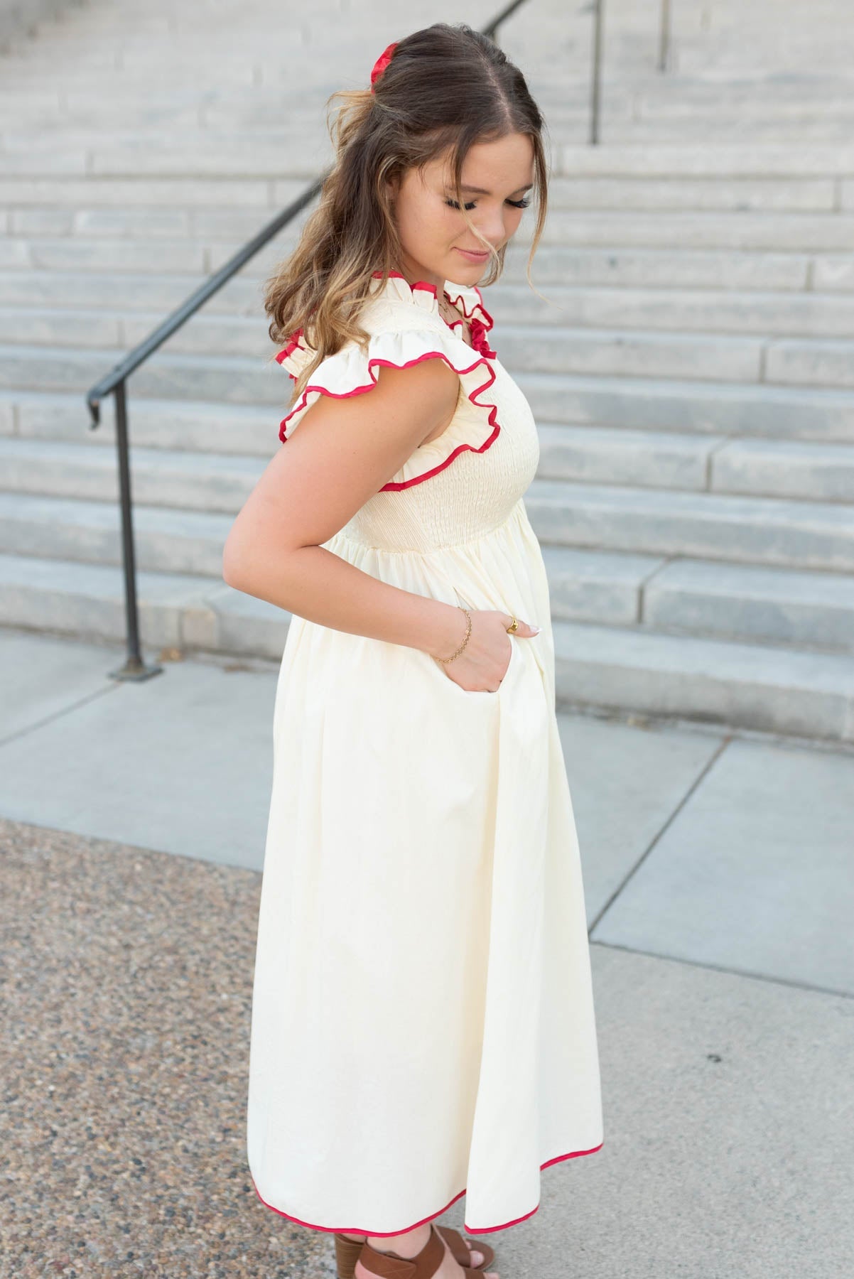 Serena Cream Red Midi Dress