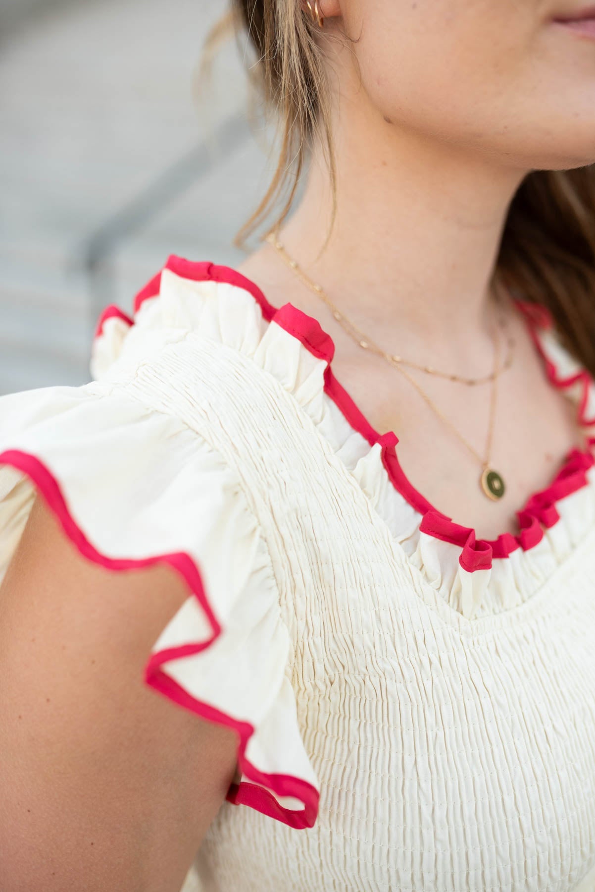 Serena Cream Red Midi Dress