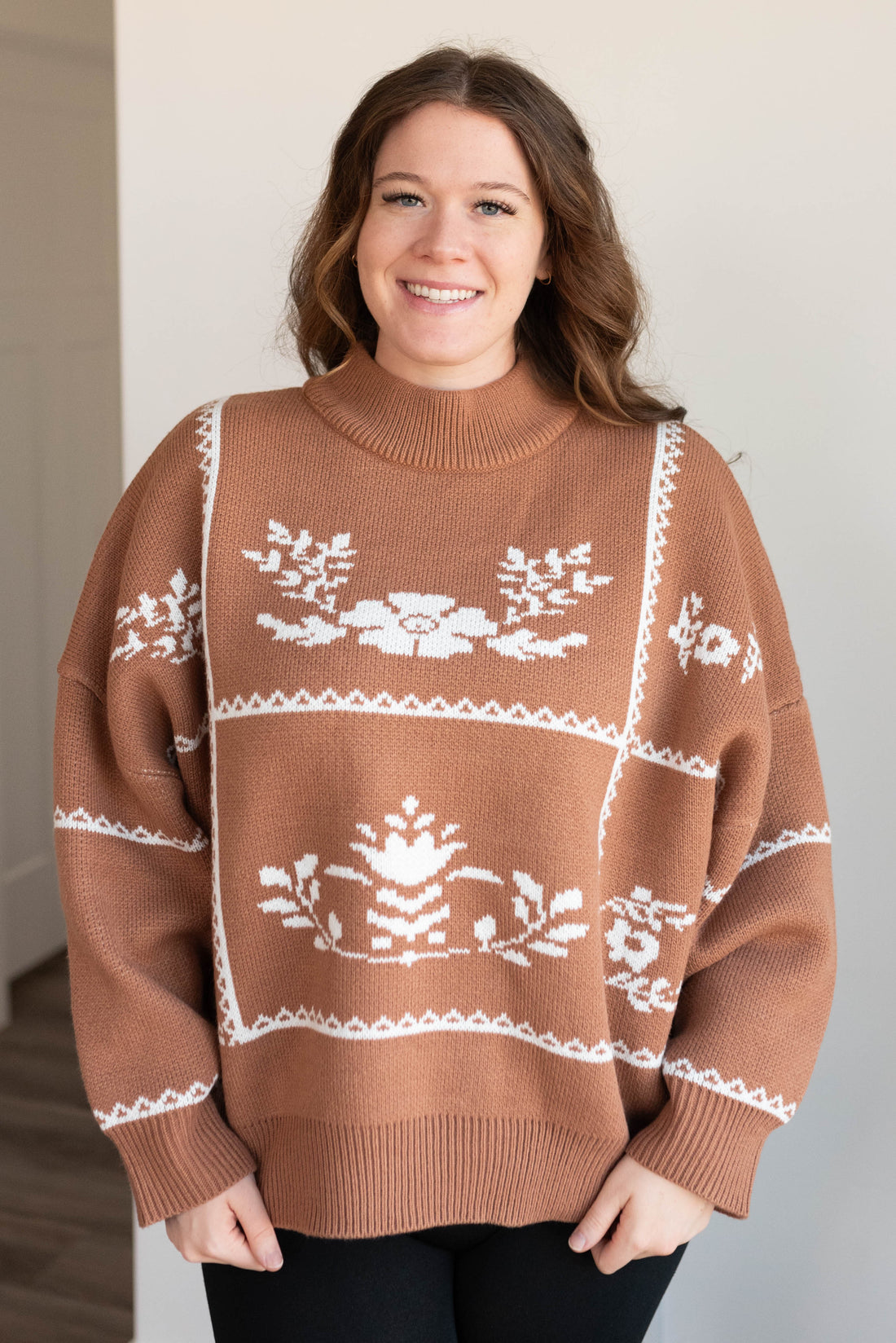 Serena Mocha Floral Printed Sweater