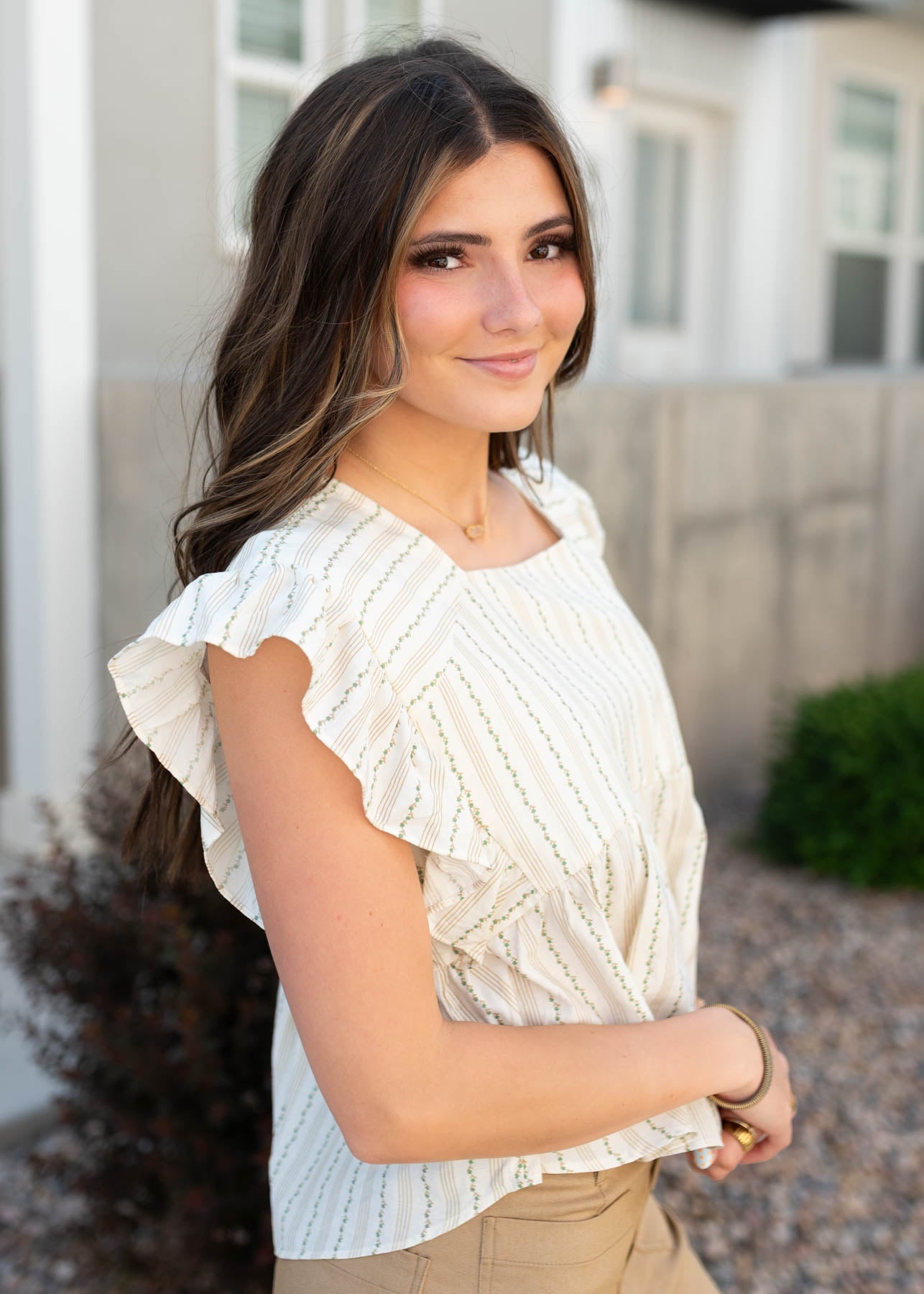 Shanna Cream Floral Pinstripe Top