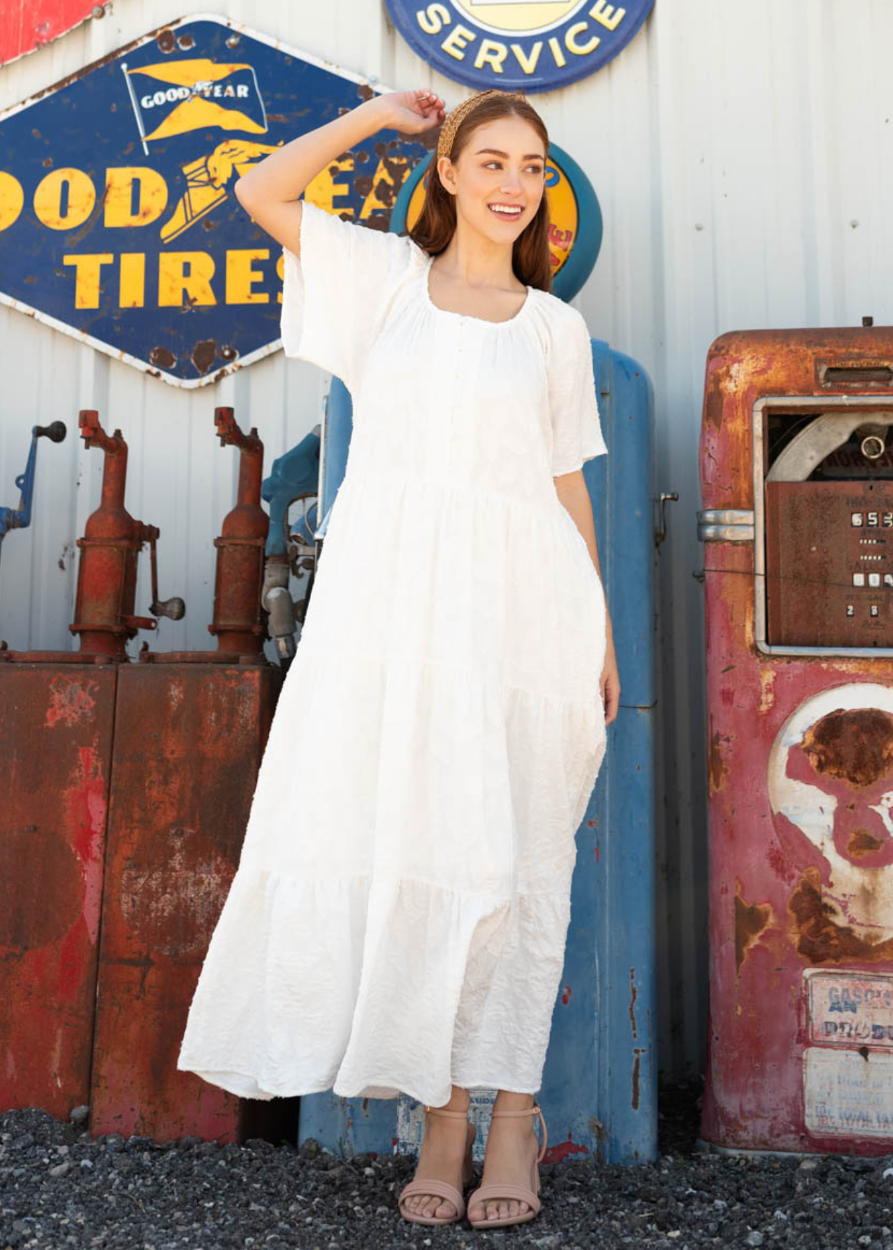 Sheree White Woven Pattern Dress
