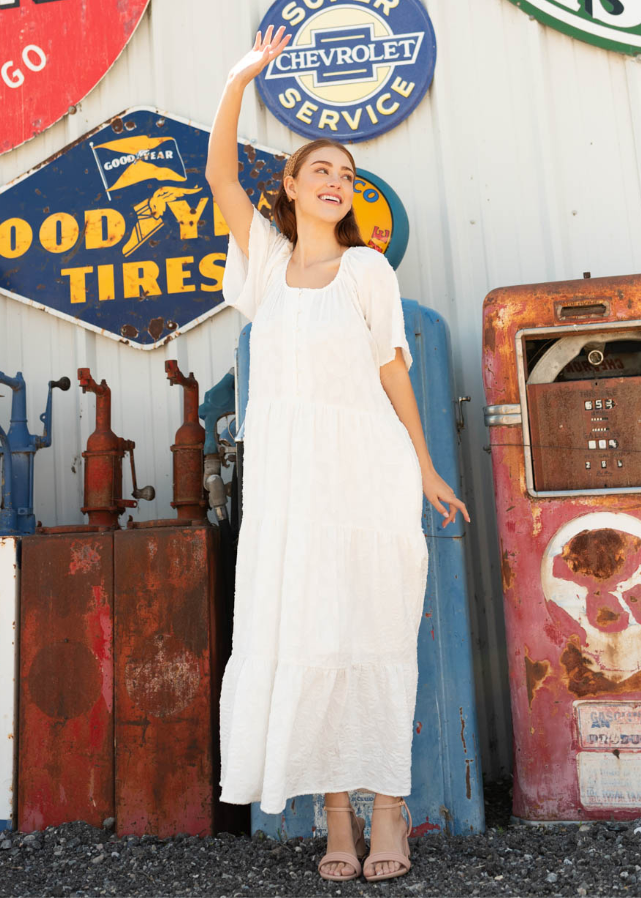 Sheree White Woven Pattern Dress