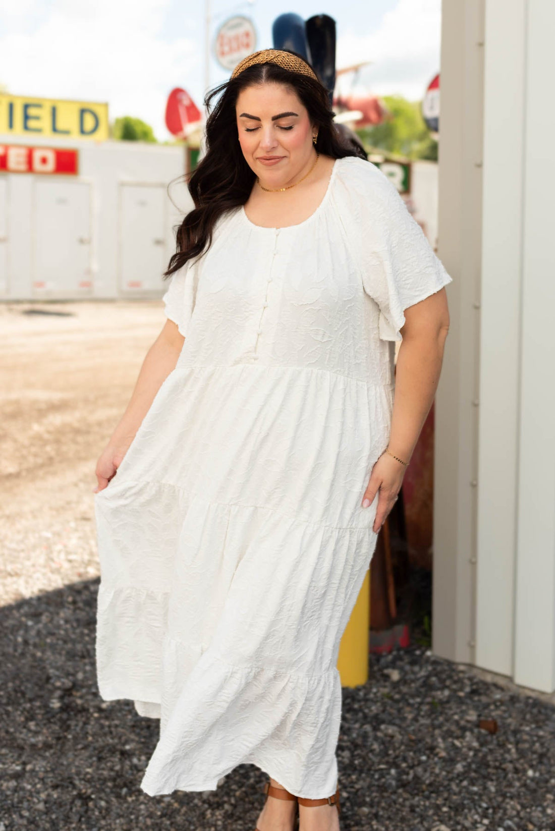 Sheree White Woven Pattern Dress