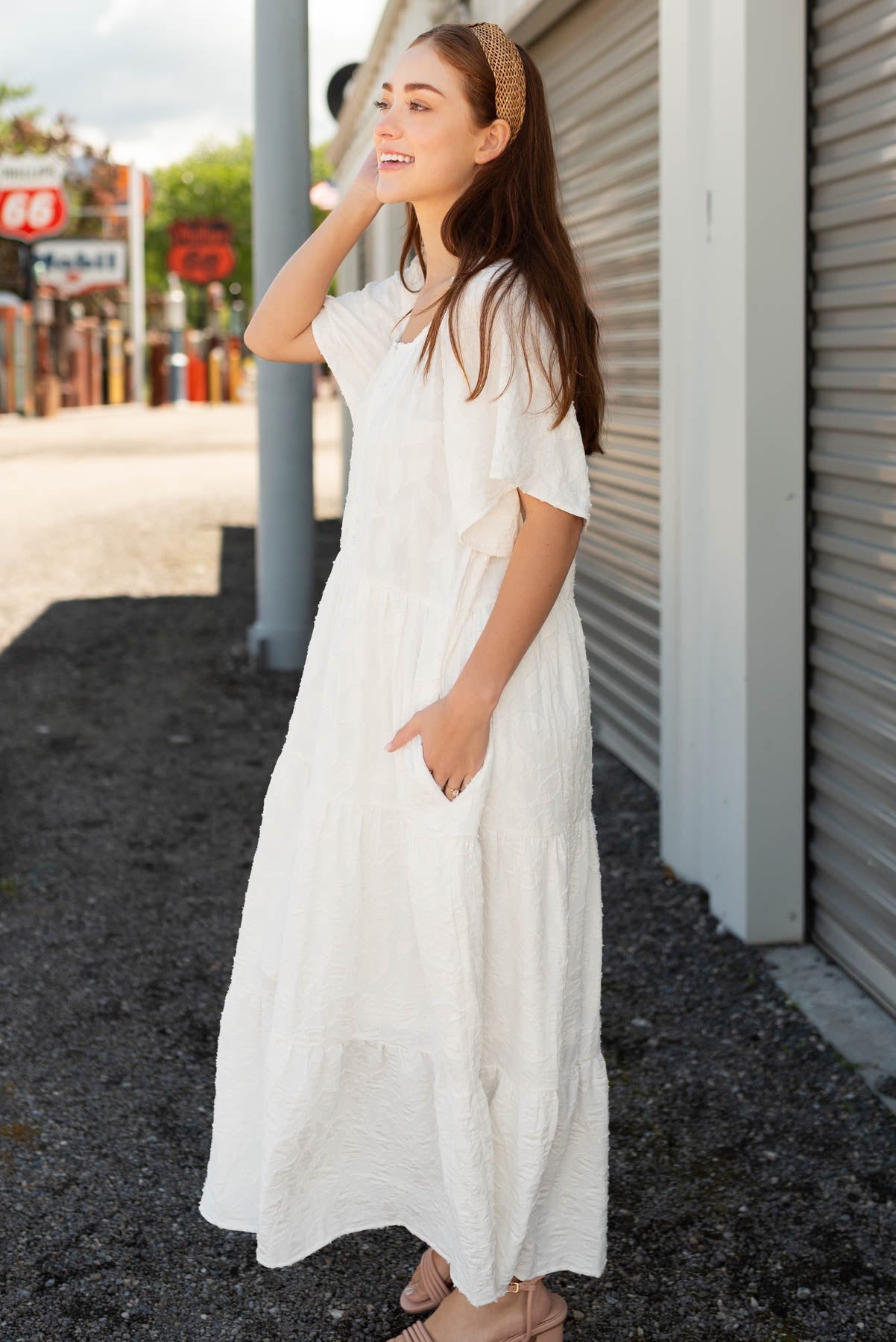 Sheree White Woven Pattern Dress