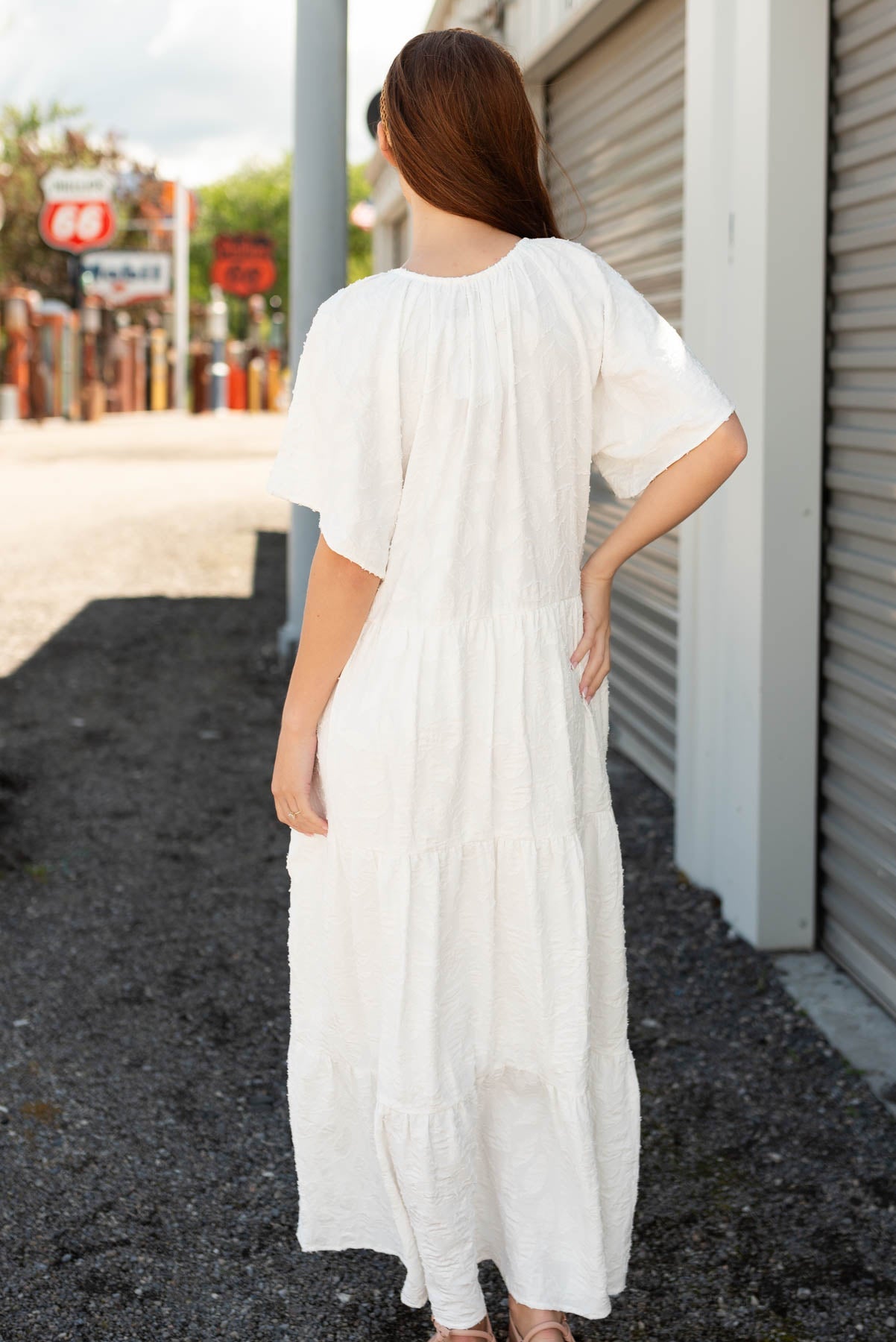Sheree White Woven Pattern Dress