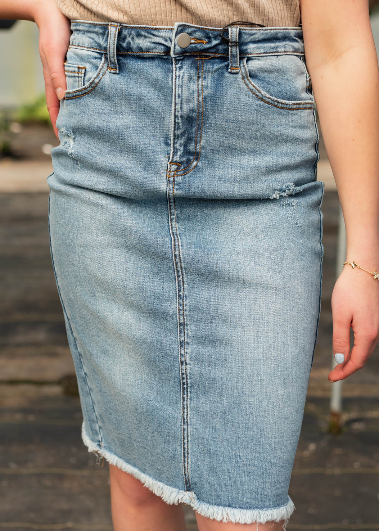 Sheridan Indigo Distressed Skirt