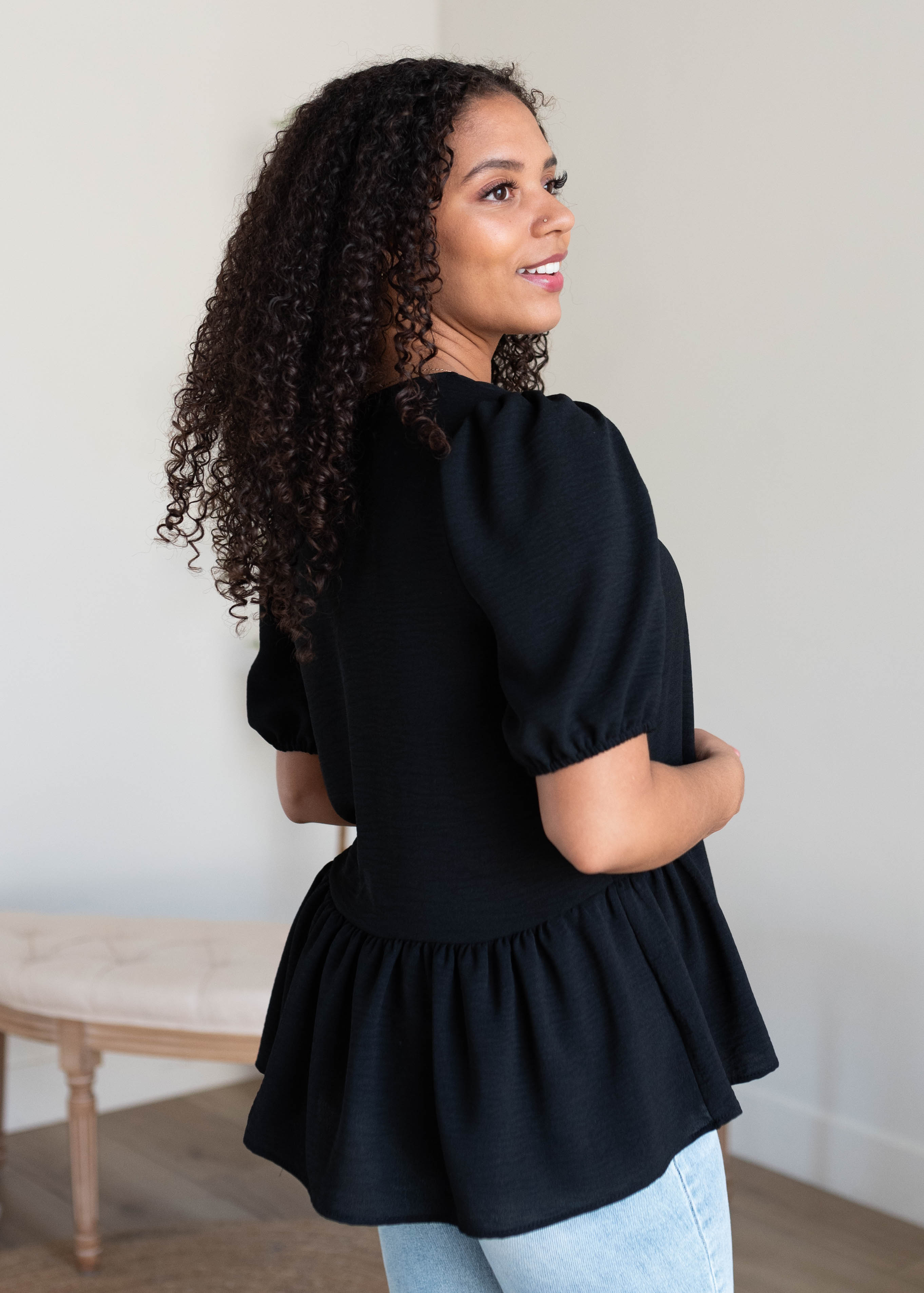 Sirena Black Tiered Blouse