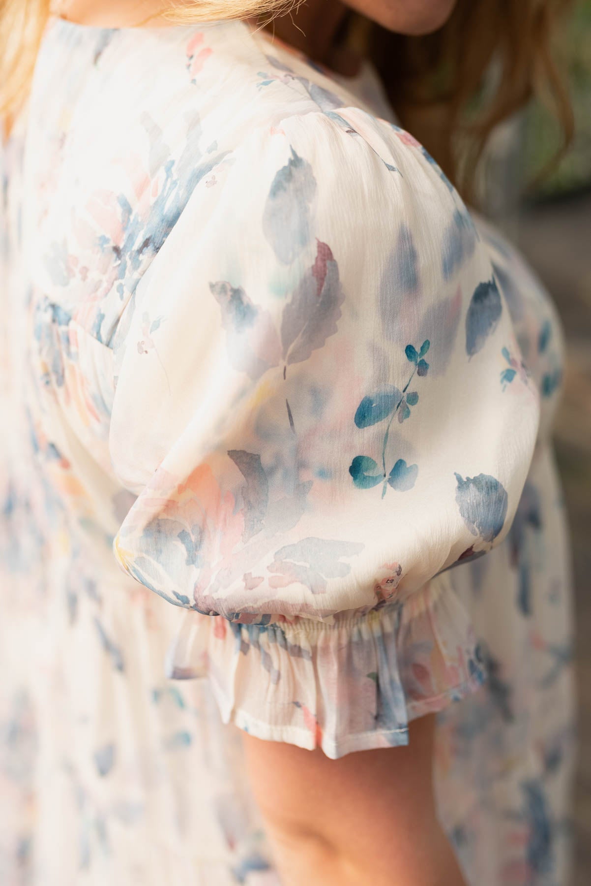 Sky Blue Floral Puff Sleeve Dress