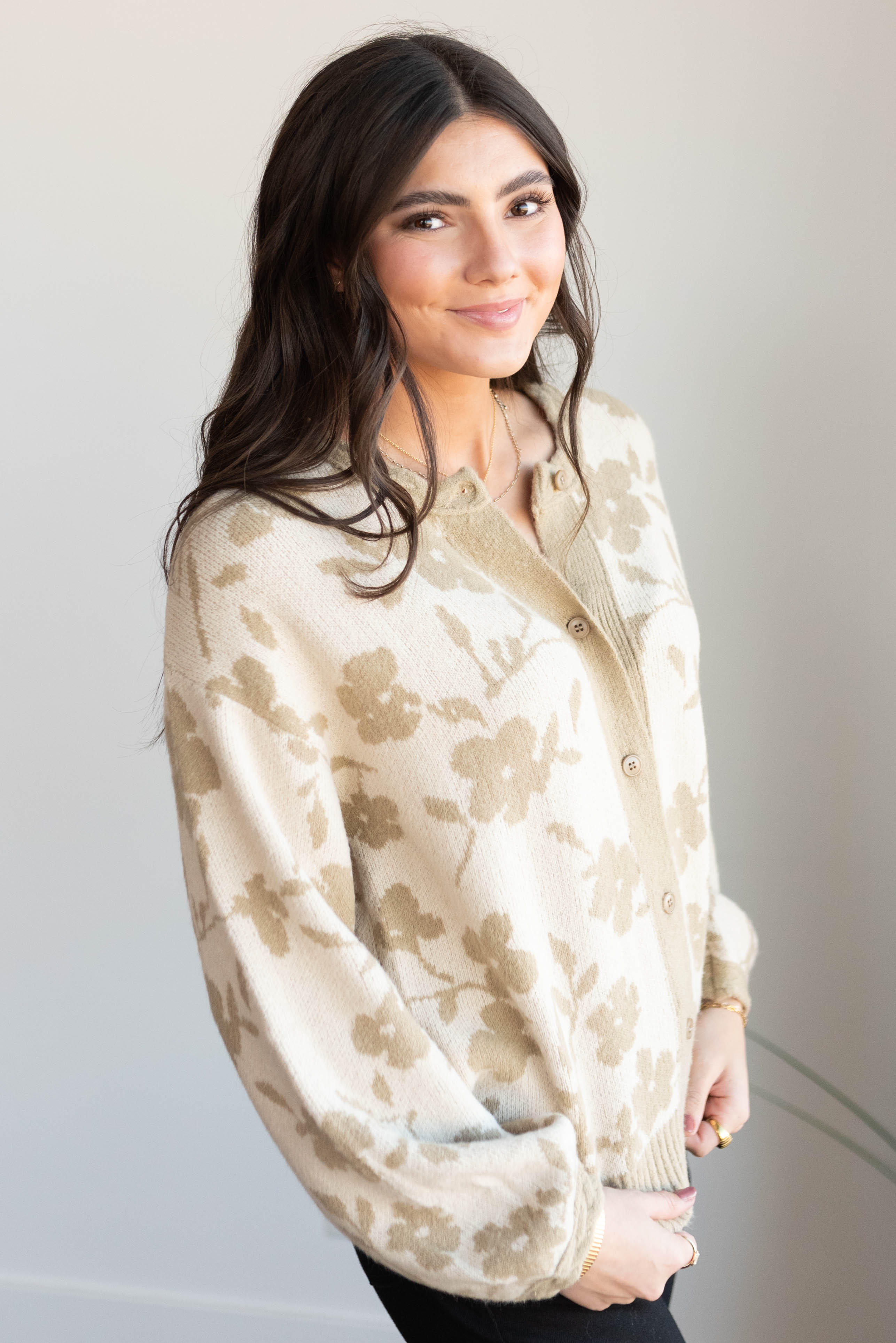 Sophia Taupe Floral Cardigan