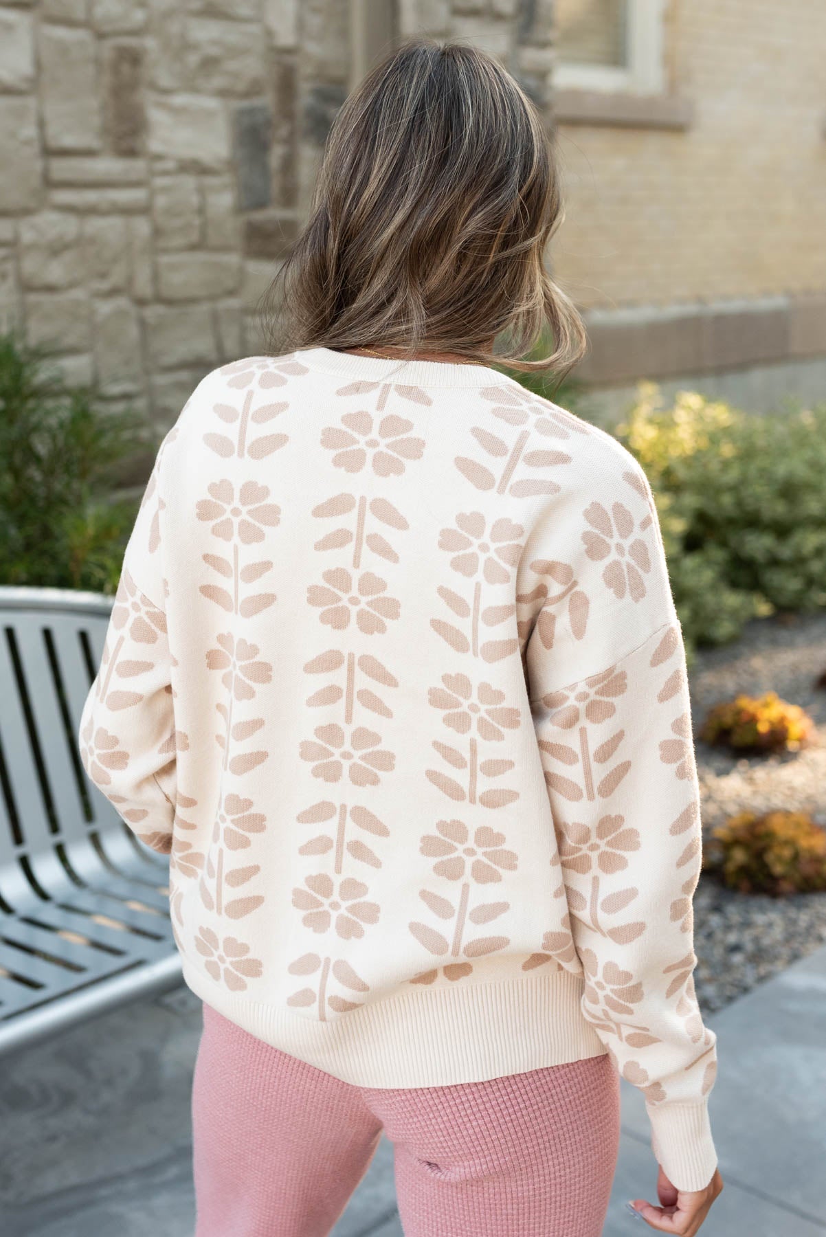 Stacey Oatmeal Floral Sweater