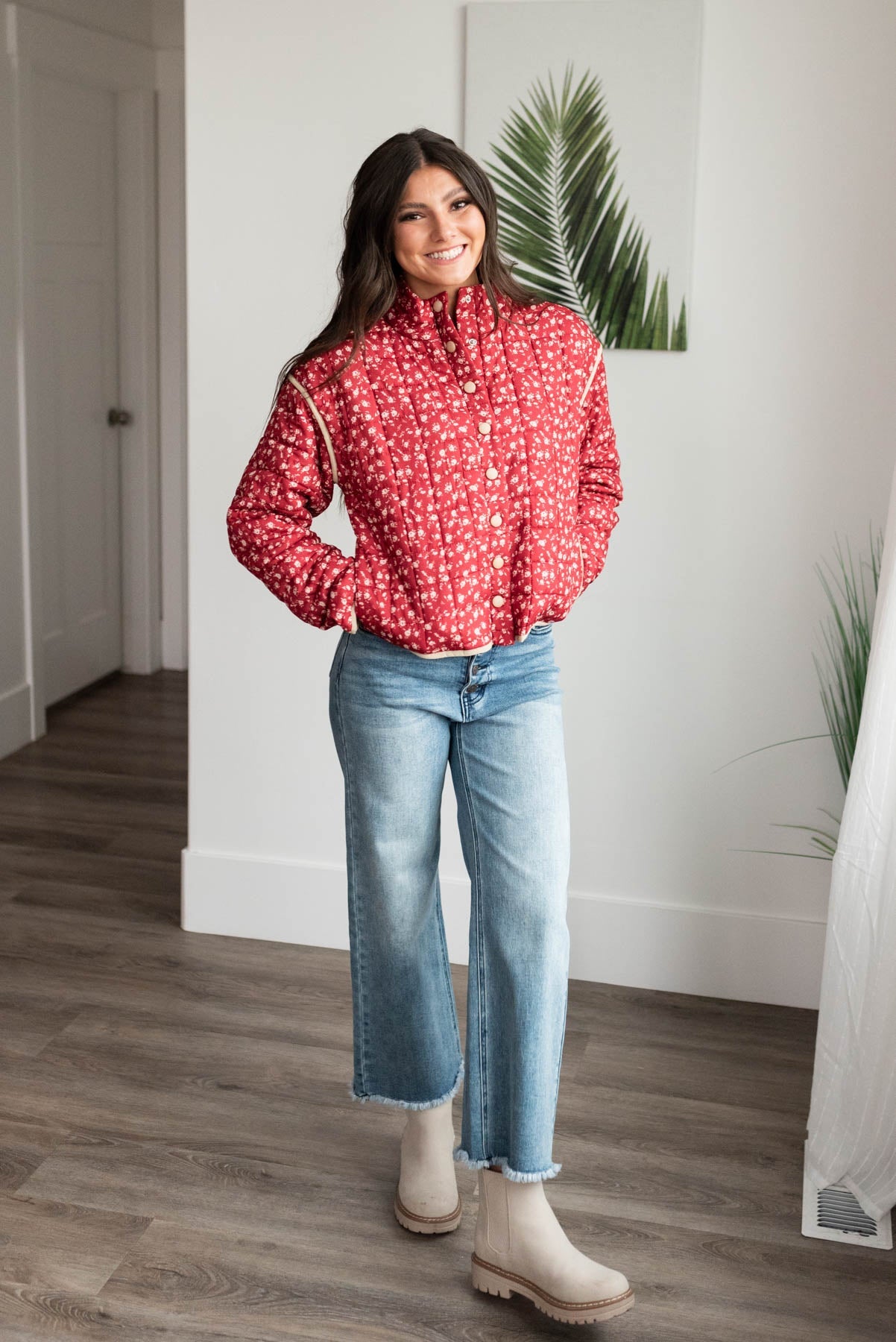 Sue Red Floral Quilted Jacket