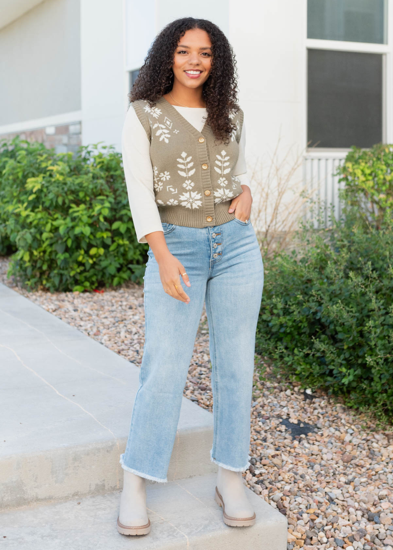Sydney Light Olive Floral Sweater Vest