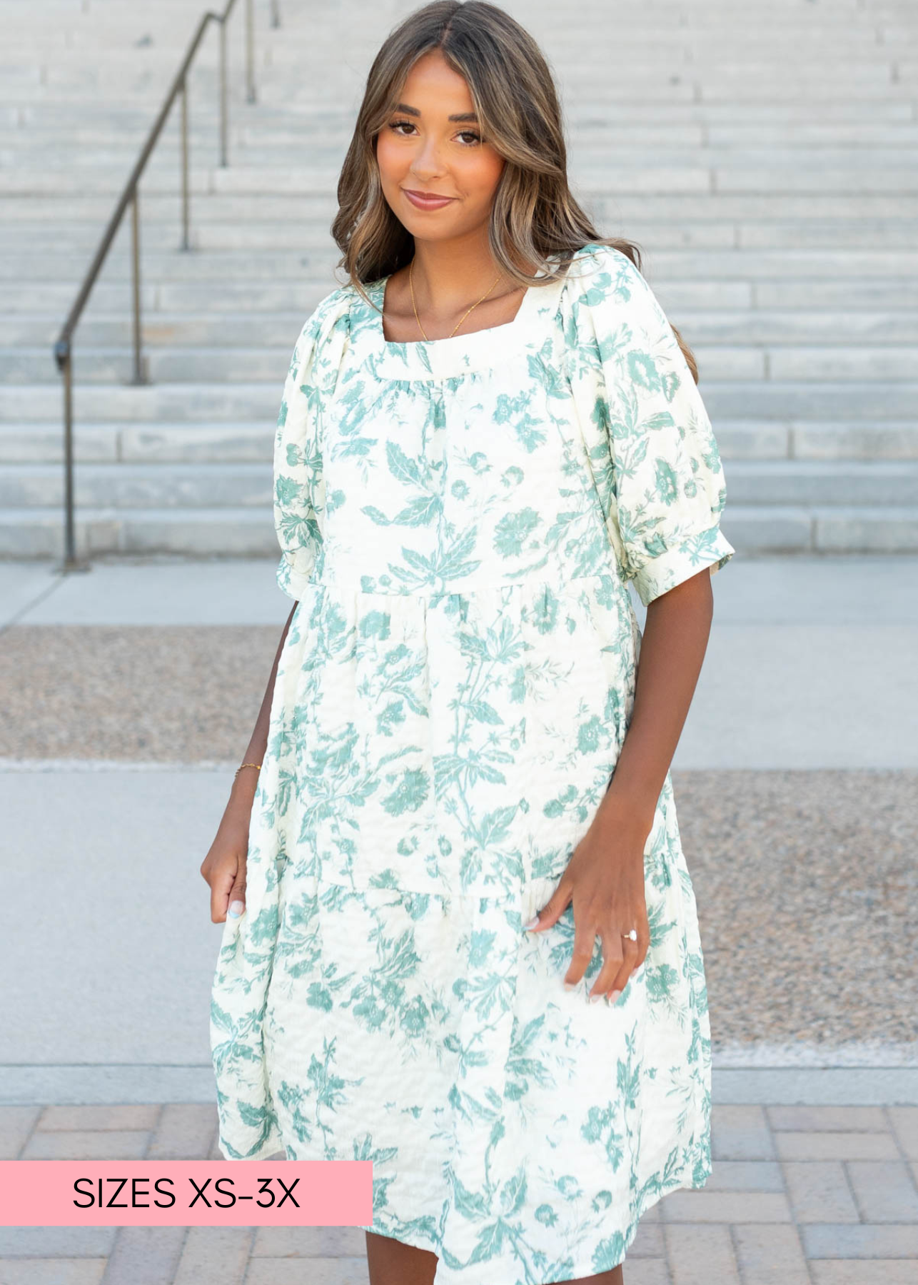 Sylvia Green Floral Tiered Dress