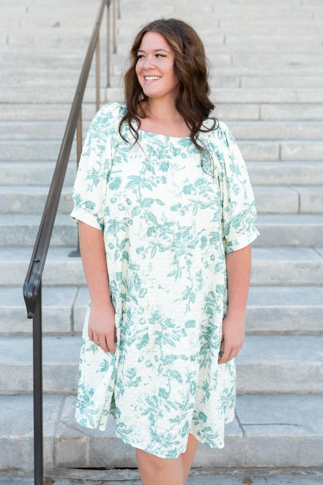 Sylvia Green Floral Tiered Dress