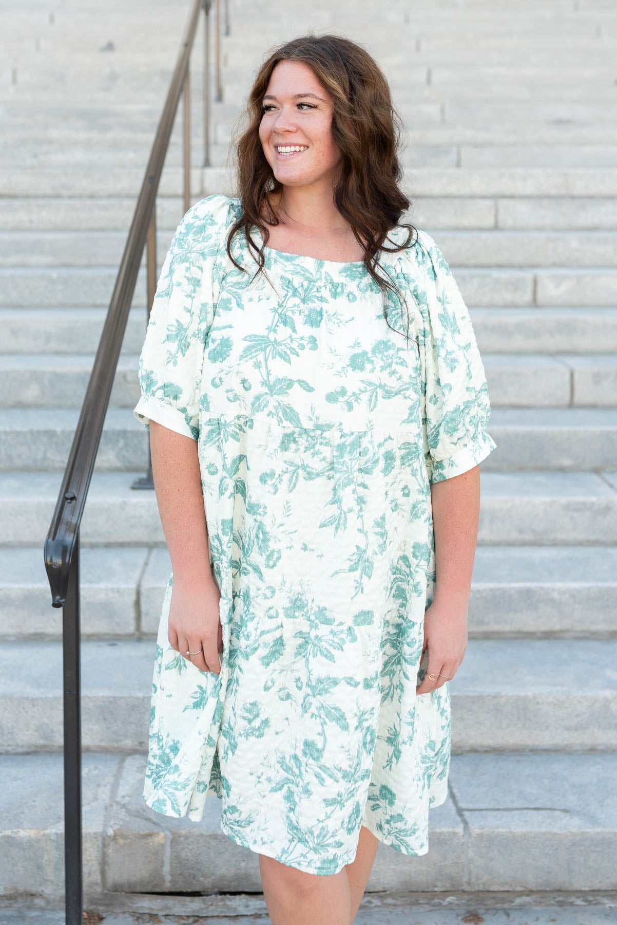 Sylvia Green Floral Tiered Dress