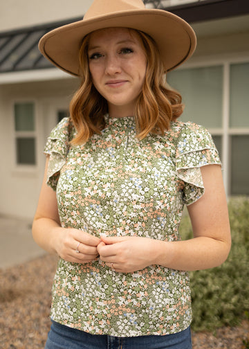 Tara Green Floral Top