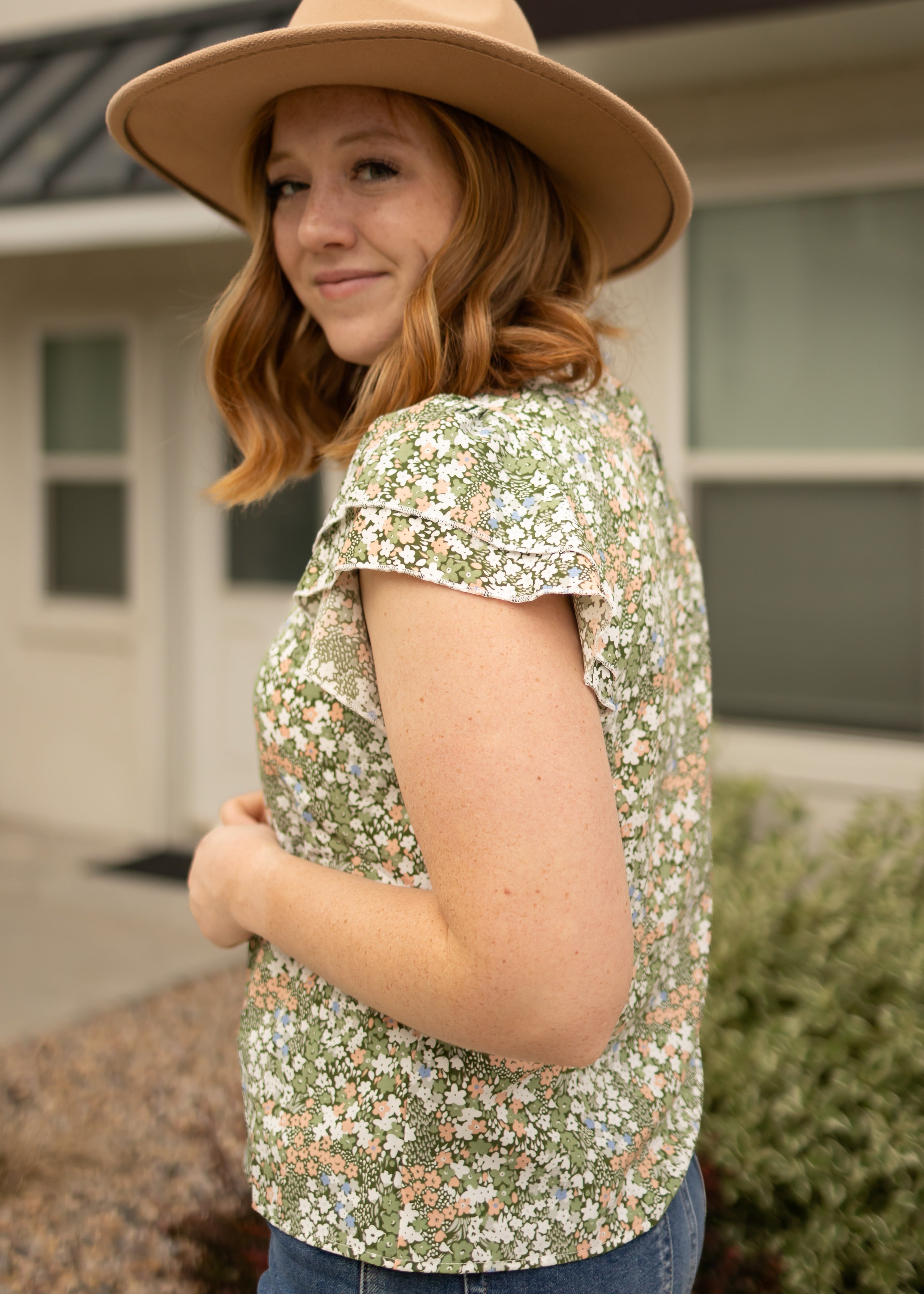 Tara Green Floral Top