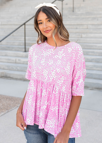 Teah Pink Floral Peplum Top