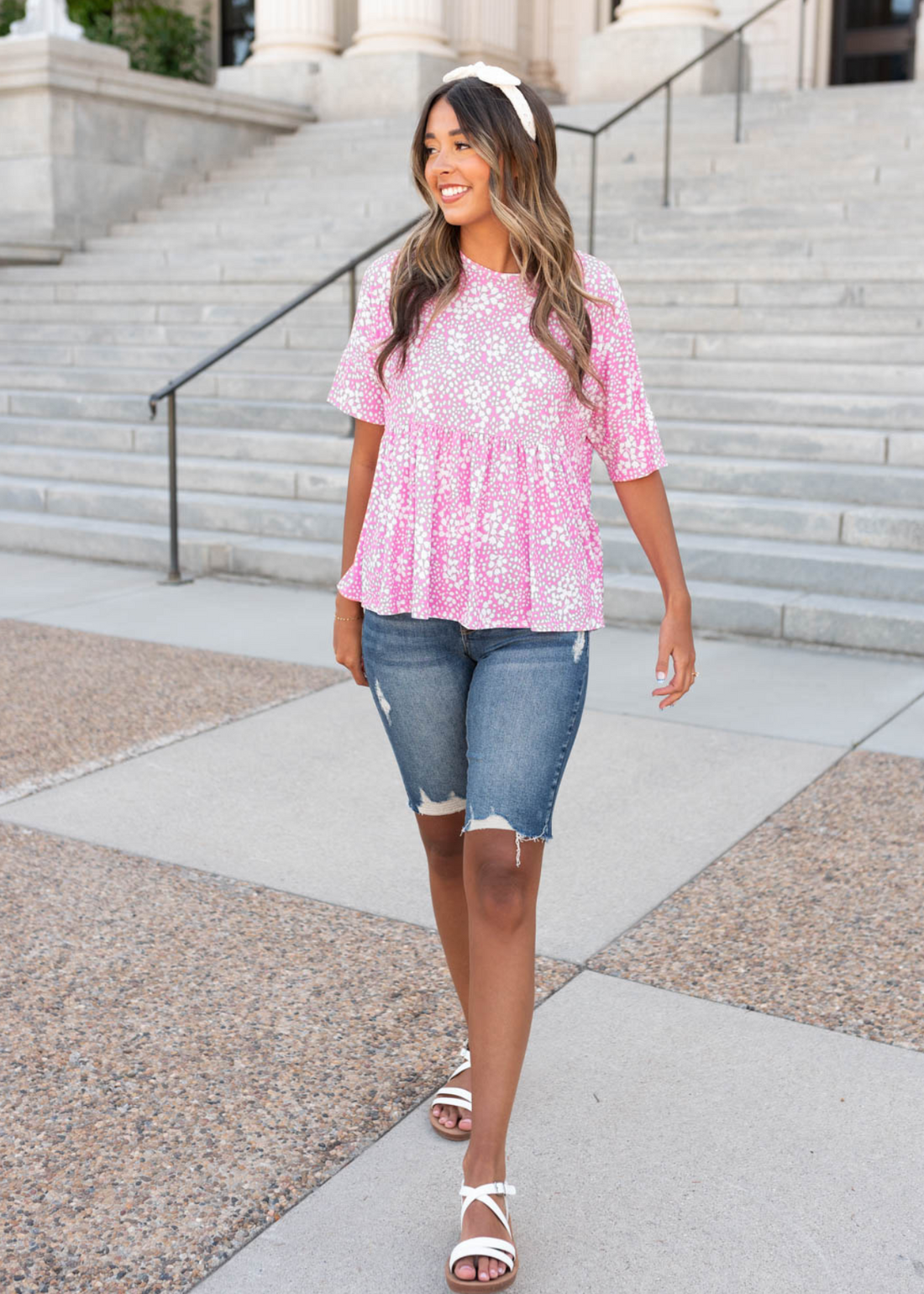 Teah Pink Floral Peplum Top