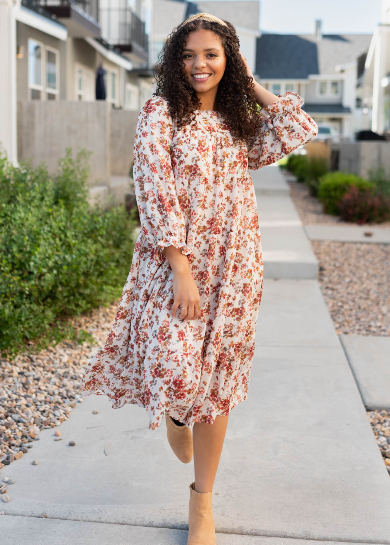 Teresa Cream Floral Tiered Dress