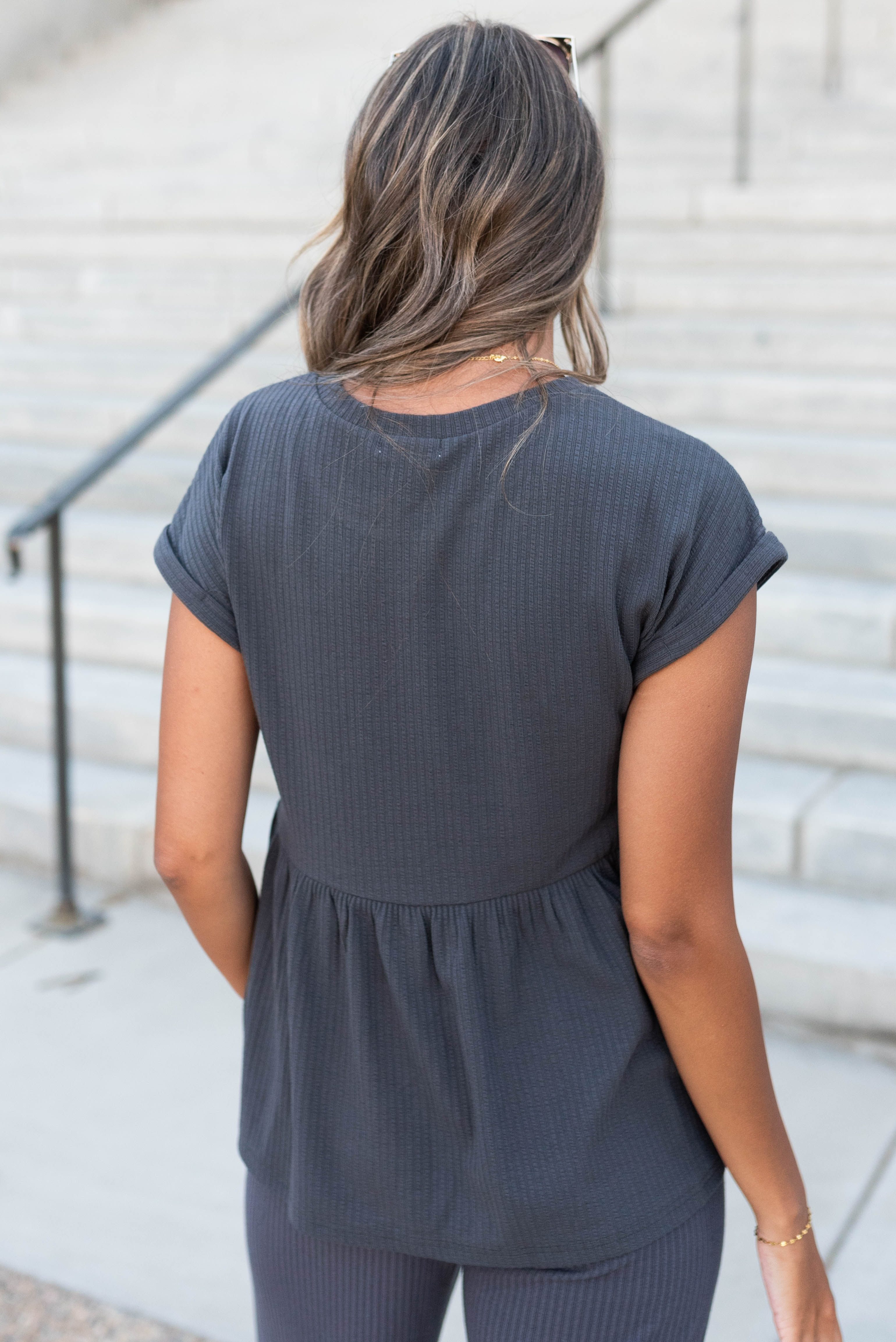Tesa Charcoal Rib Knit Top