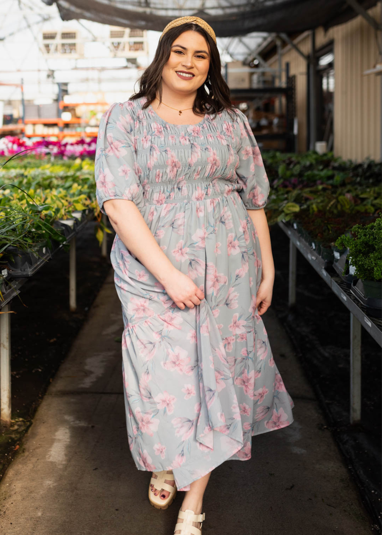 Zayla Sage Gray Watercolor Floral Dress