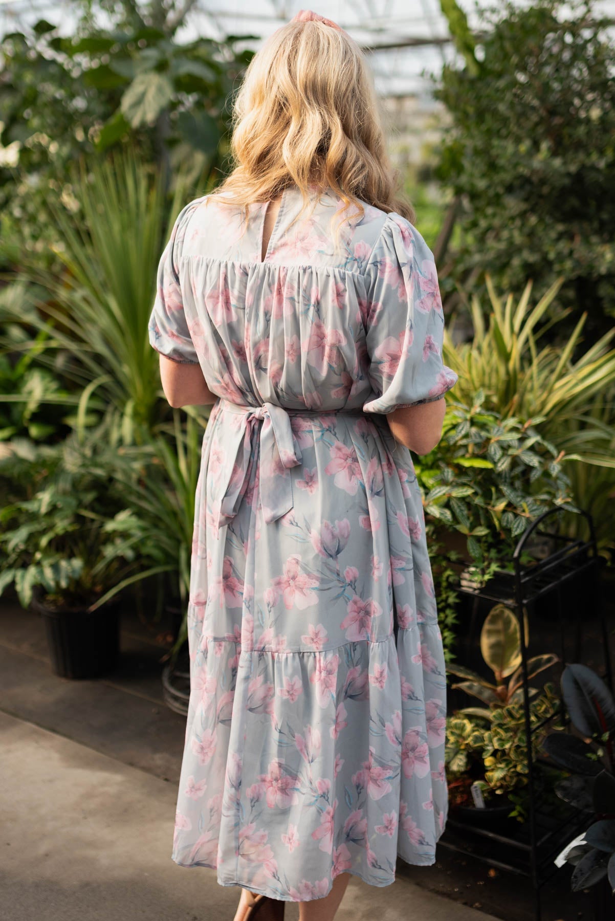 Zayla Sage Gray Watercolor Floral Dress