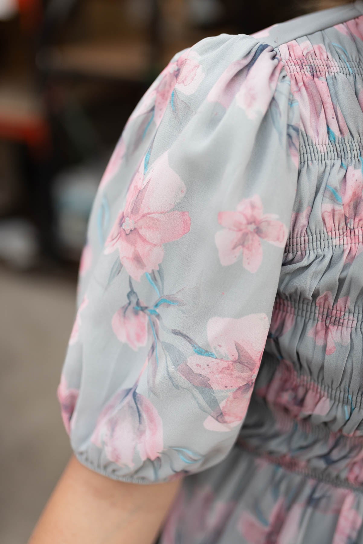 Zayla Sage Gray Watercolor Floral Dress