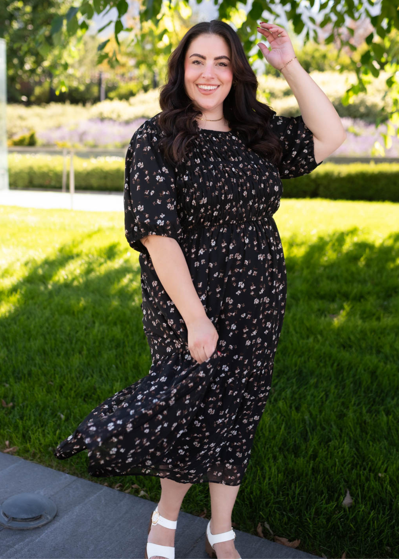 Zaylie Black Floral Smocked Dress