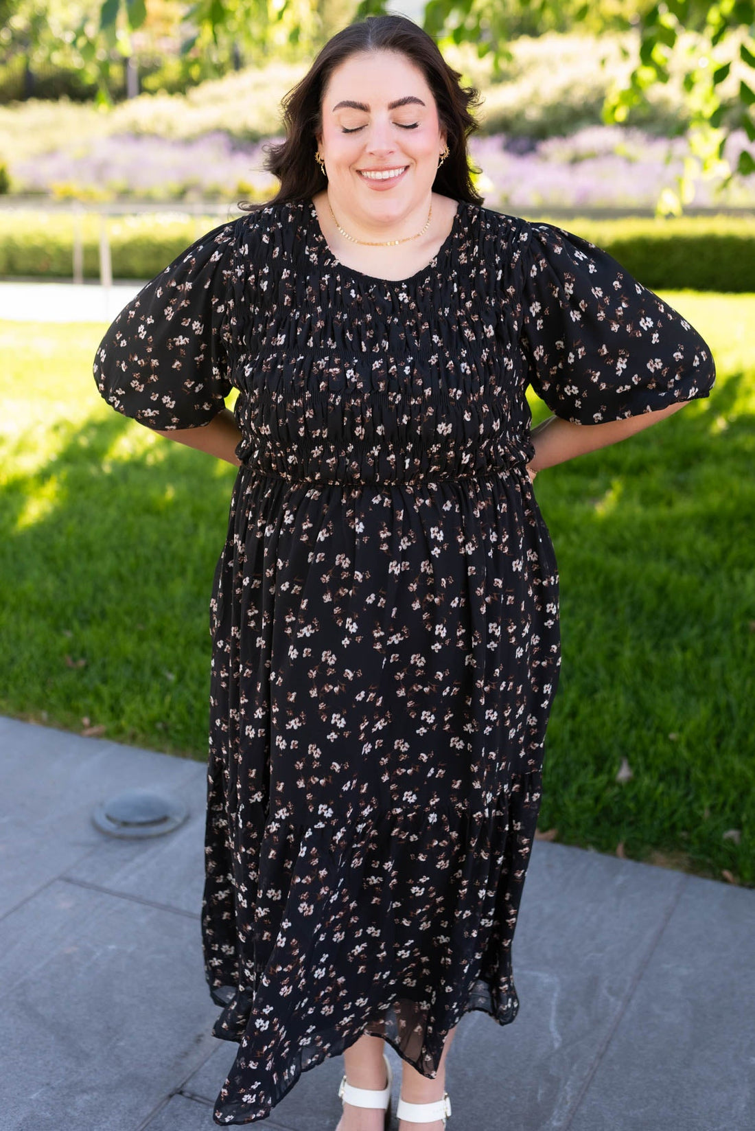 Zaylie Black Floral Smocked Dress