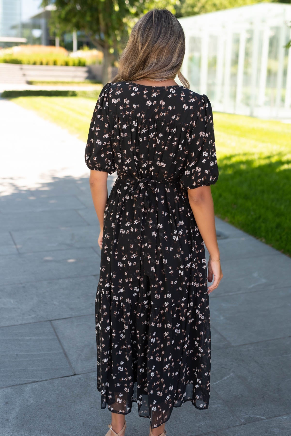 Zaylie Black Floral Smocked Dress