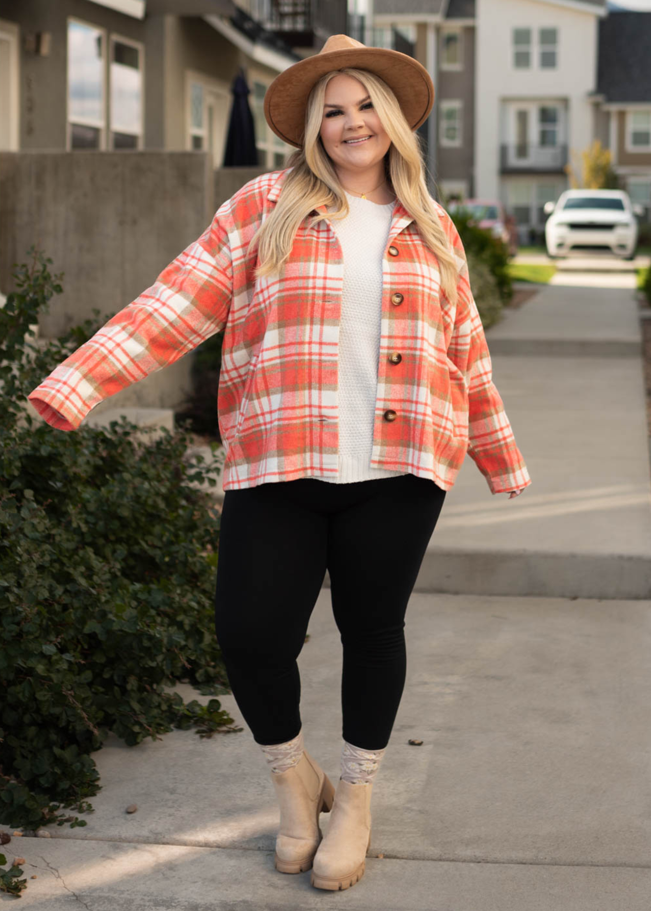 Zosia Coral Plaid Shacket