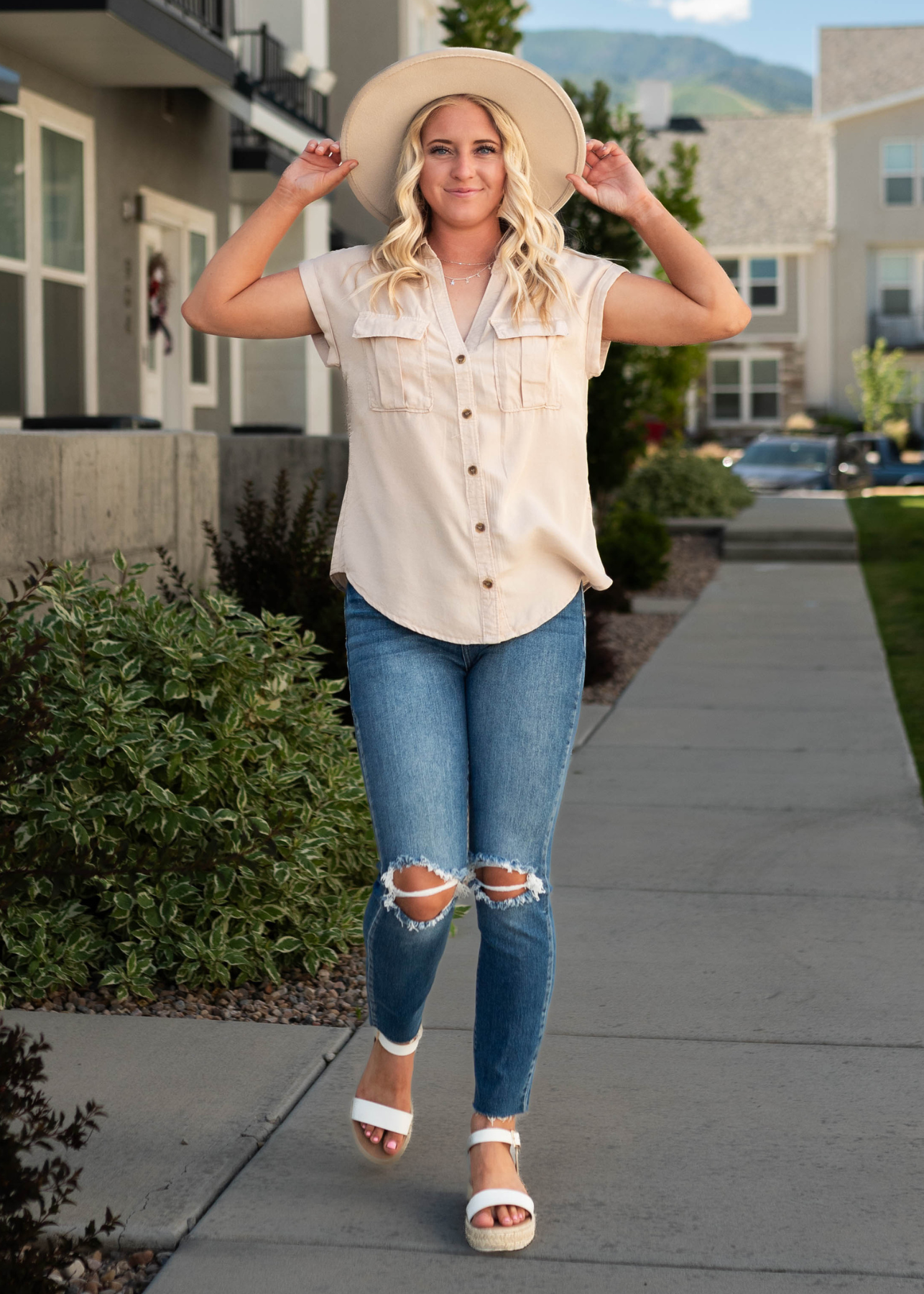 Olympia Dark Denim High Rise Distressed Jeans