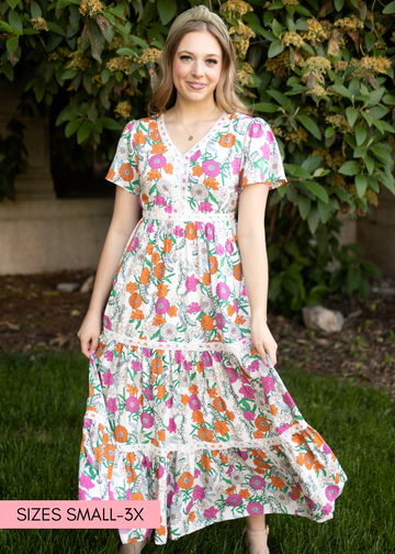 Claire Tan Floral Dress