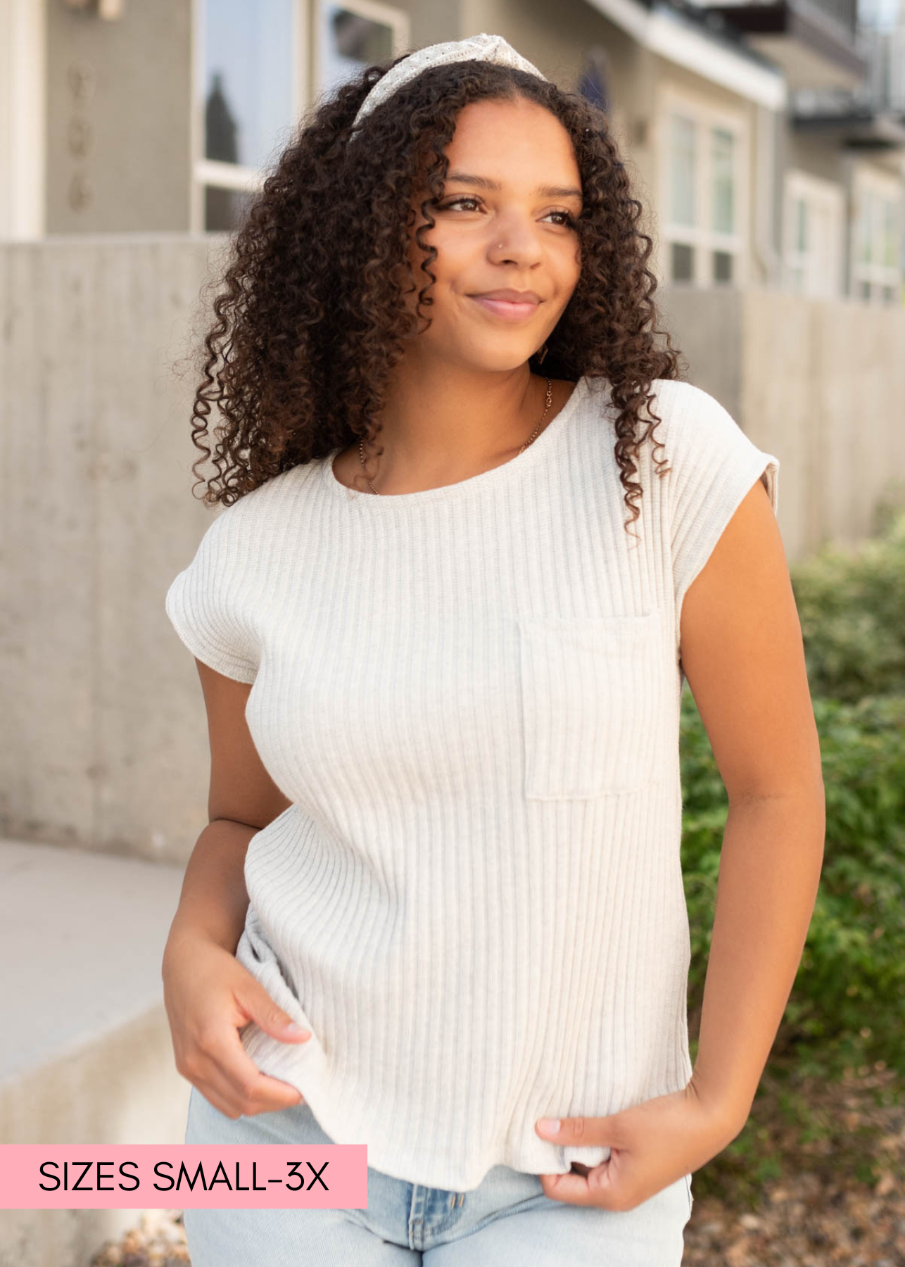 Iris Light Grey Ribbed Top
